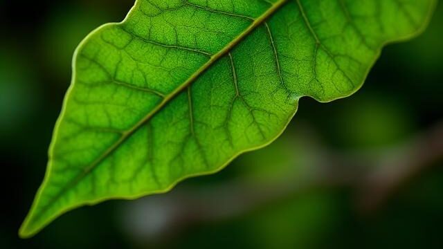 Green single plant leaf, green brown background